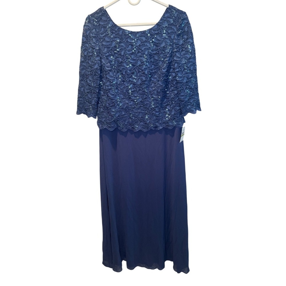 Alex Evenings Womens Wedgewood Blue Gown Lace Sequin Mock 2-Piece Dress 14P NEW